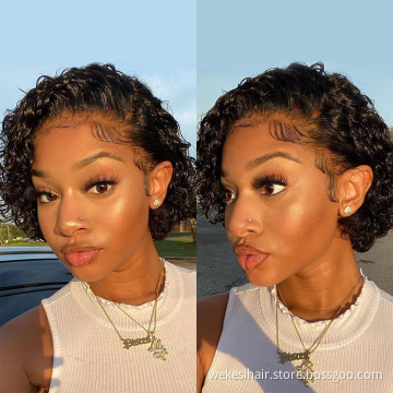 Pixie Cut Wig Human Hair Preplucked Short Curly Bob Wigs For Women Bouncy Water Wave Curly 100% Human Hair Wig